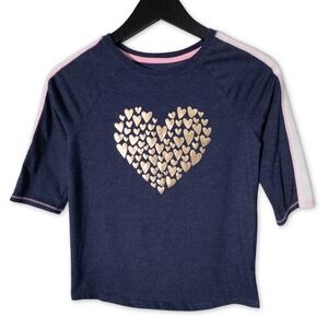Cat & Jack 3/4 Sleeve‎ T-Shirt Girls Large Metallic Gold Hearts Tee Raglan Top